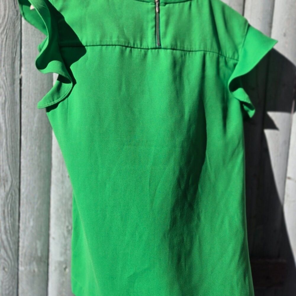 J.Crew Green Ruffle Sleeve Blouse Top Back Zip Size 8 - Picture 3 of 4